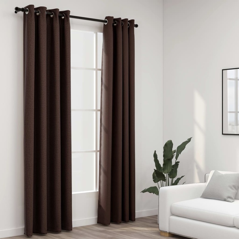 Berkfield Linen-Look Blackout Curtains with Grommets 2pcs Taupe 140x225cm
