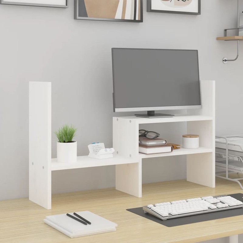 Berkfield Monitor Stand White (39-72)x17x43 cm Solid Wood Pine