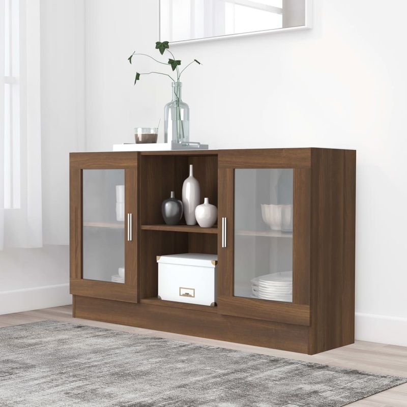 Berkfield Vitrine Cabinet Brown Oak 120×30.5×70 cm Engineered Wood