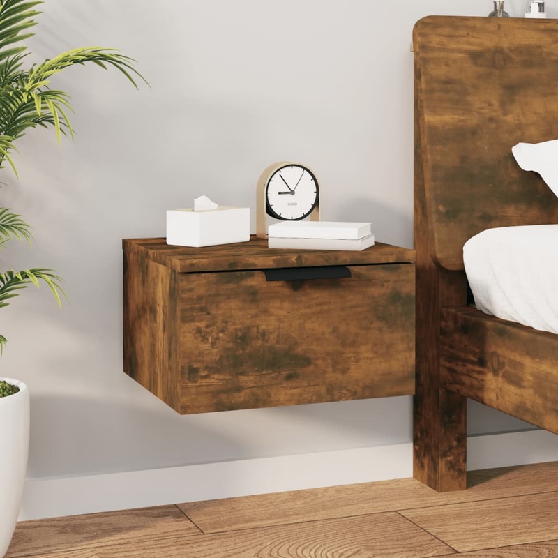 Berkfield Wall-mounted Bedside Cabinet Smoked Oak 34x30x20 cm