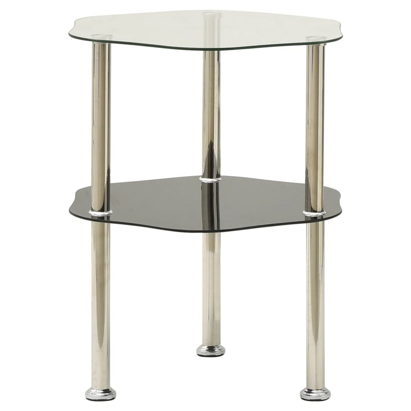 Berkfield 2-Tier Side Table Transparent & Black 38x38x50cm Tempered Glass