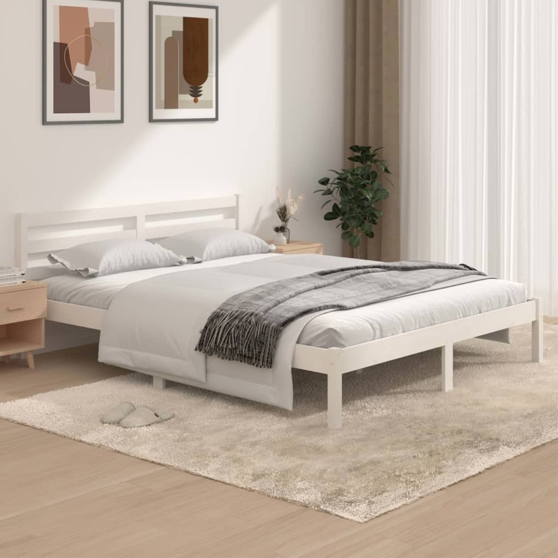 Berkfield Bed Frame Solid Wood Pine 150×200 cm White King Size