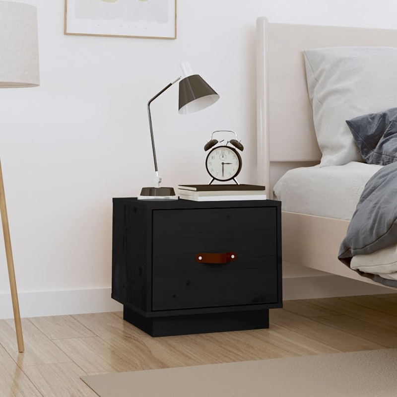 Berkfield Bedside Cabinet Black 40x34x35 cm Solid Wood Pine