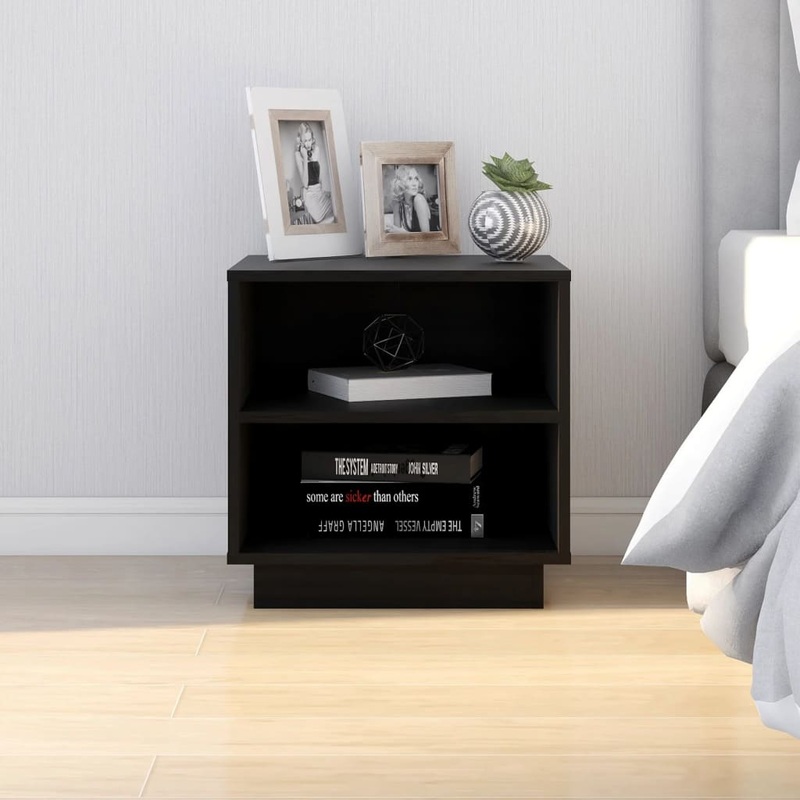 Berkfield Bedside Cabinet Black 40x34x40 cm Solid Wood Pine