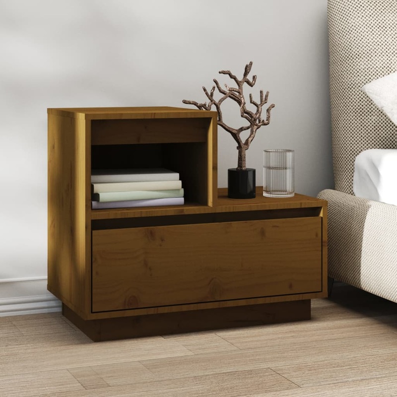 Berkfield Bedside Cabinet Honey Brown 60x34x51 cm Solid Wood Pine