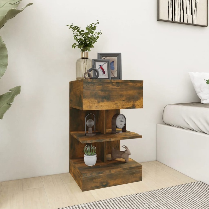 Berkfield Bedside Cabinet Smoked Oak 40x35x65 cm Engineered Wood