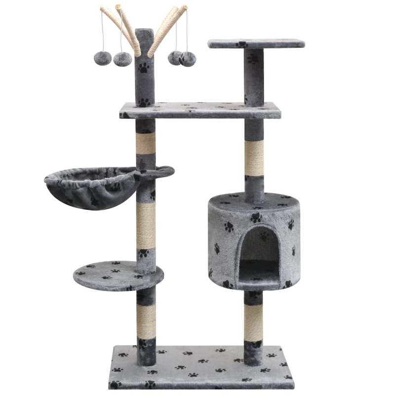Berkfield Cat Tree with Sisal Scratching Posts 125 cm Paw Prints Grey