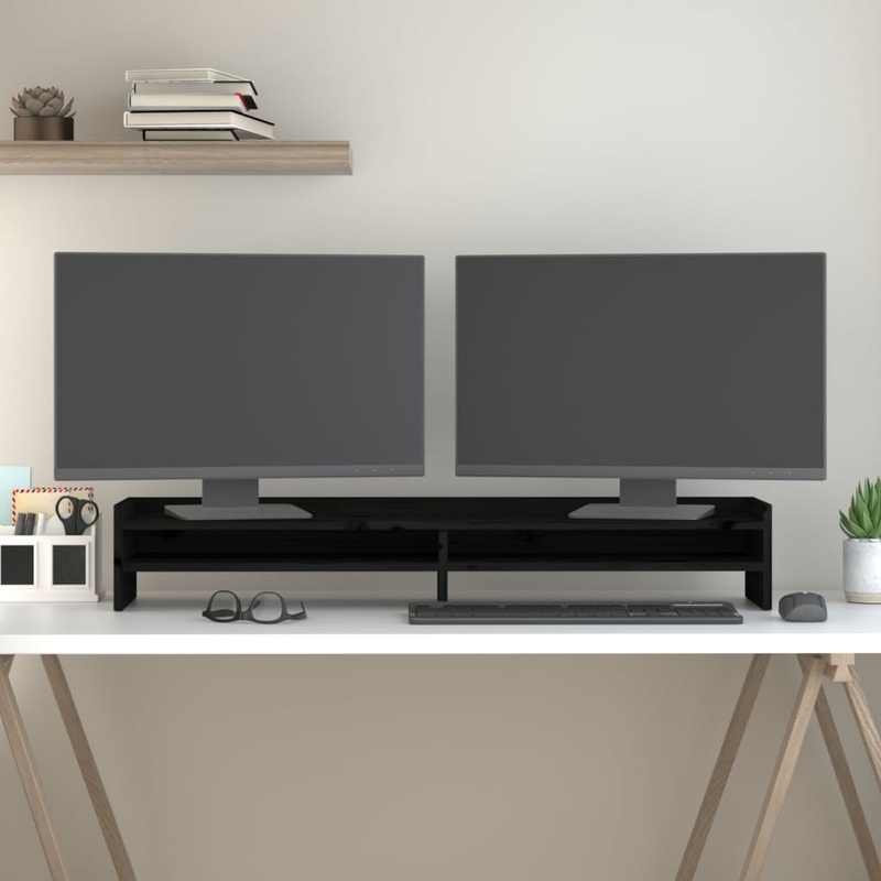 Berkfield Monitor Stand Black 100x24x16 cm Solid Wood Pine