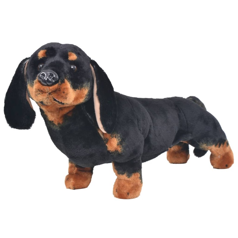 Berkfield Standing Plush Toy Dachshund Dog Black XXL
