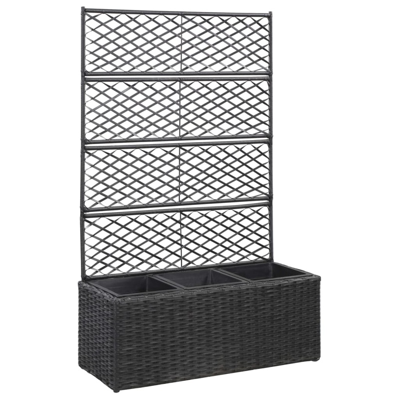 Berkfield Trellis Raised Bed with 3 Pots 83x30x130 cm Poly Rattan Black