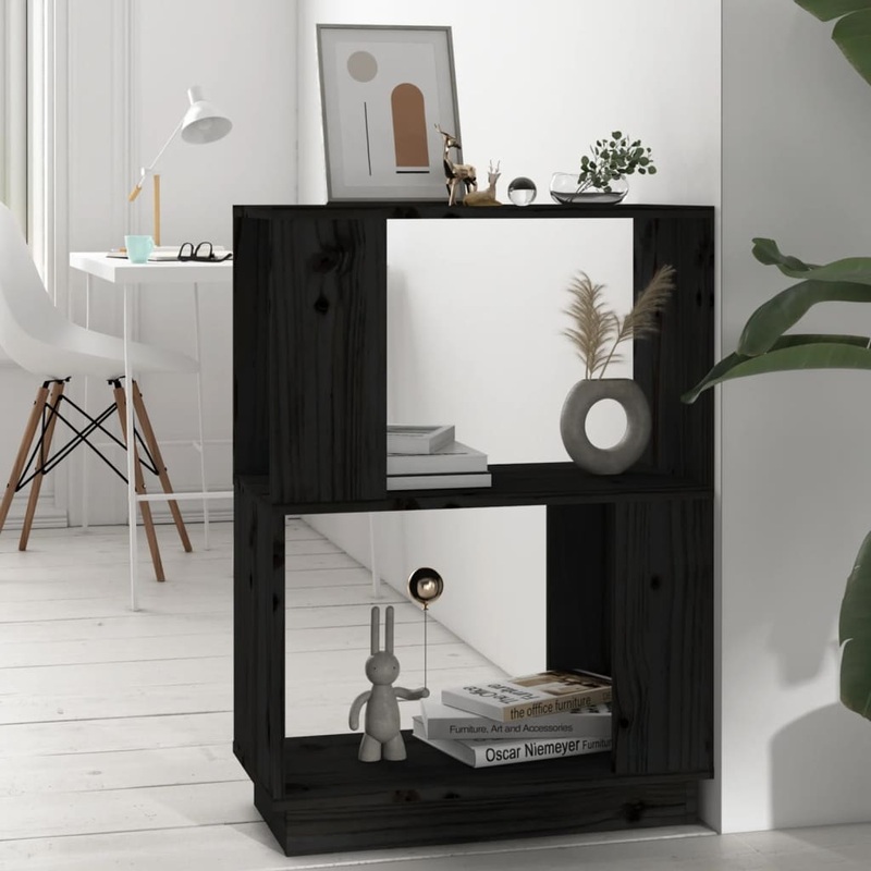 Berkfield Book Cabinet/Room Divider Black 51x25x70 cm Solid Wood Pine