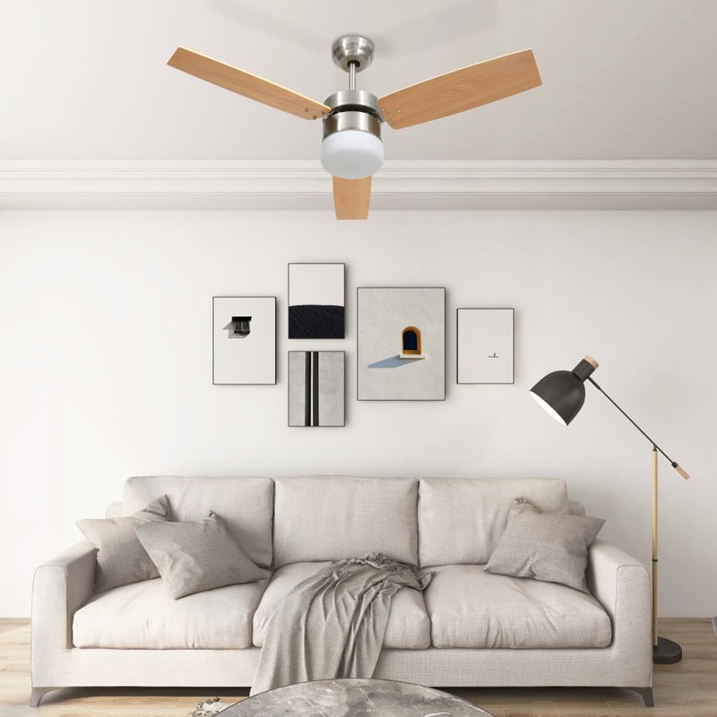 Berkfield Ceiling Fan with Light and Remote Control 108 cm Light Brown