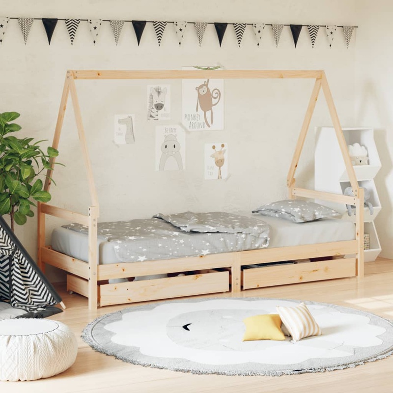 Berkfield Kids Bed Frame with Drawers 80×200 cm Solid Wood Pine