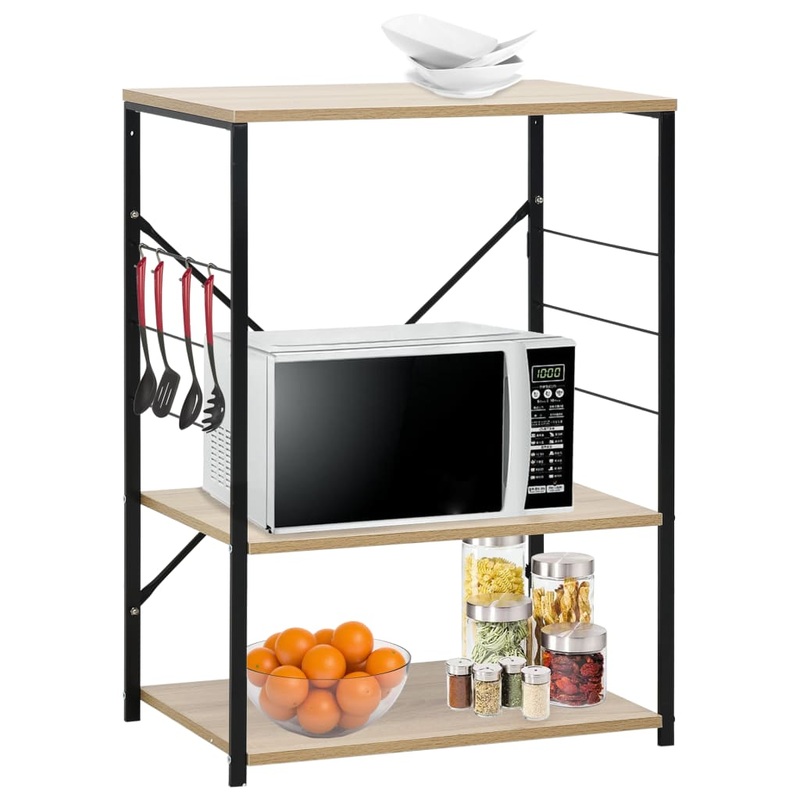 Berkfield Microwave Cabinet Black and Oak 60×39.6×79.5 cm Engineered Wood