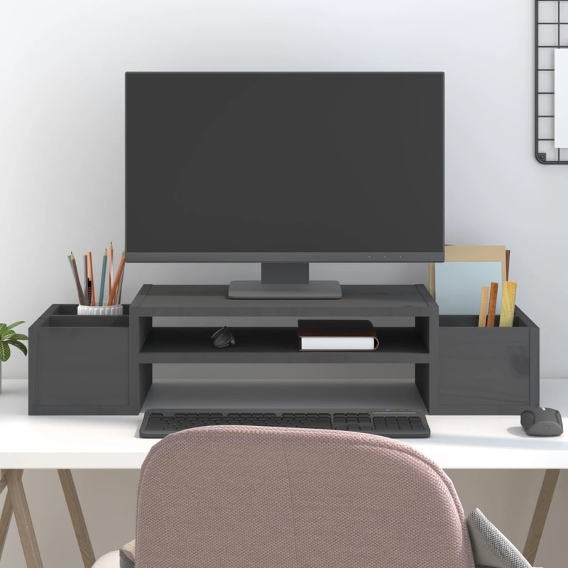 Berkfield Monitor Stand Grey 70×27.5×15 cm Solid Wood Pine