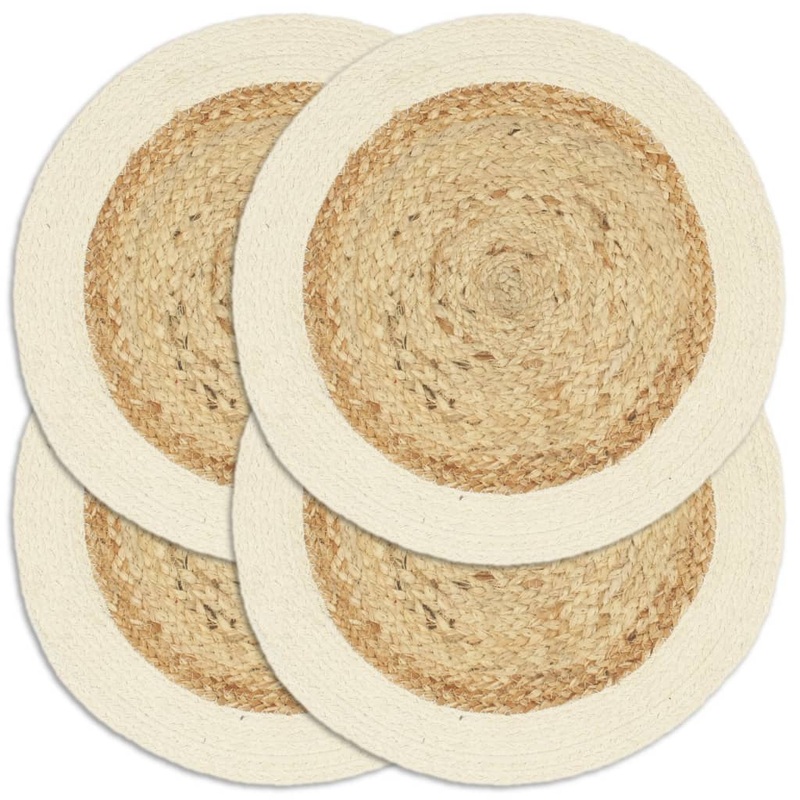 Berkfield Placemats 4 pcs Plain Natural 38 cm Round Jute and Cotton