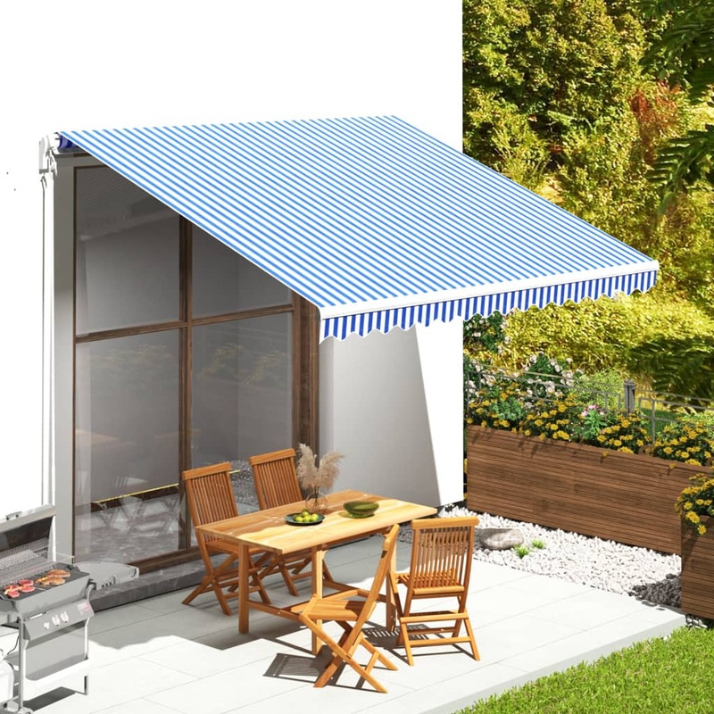 Berkfield Replacement Fabric for Awning Blue and White 4×3.5 m