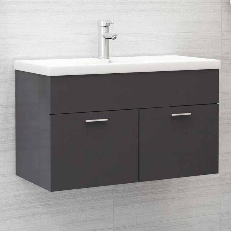 Berkfield Sink Cabinet High Gloss Grey 80×38.5×46 cm Engineered Wood