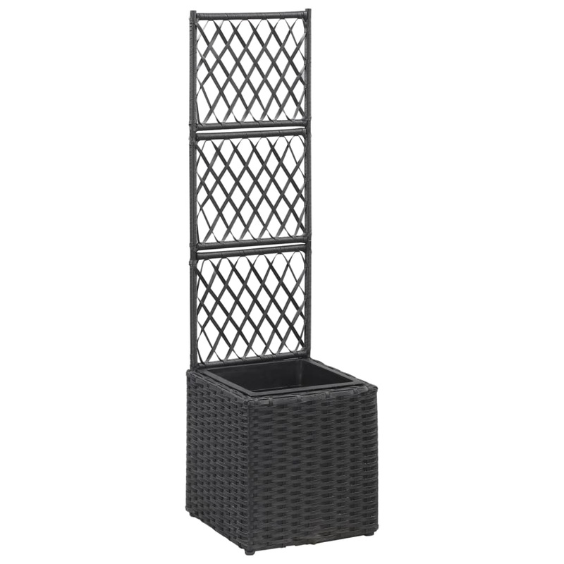 Berkfield Trellis Raised Bed with 1 Pot 30x30x107 cm Poly Rattan Black