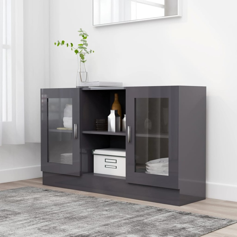 Berkfield Vitrine Cabinet High Gloss Grey 120×30.5×70 cm Engineered Wood
