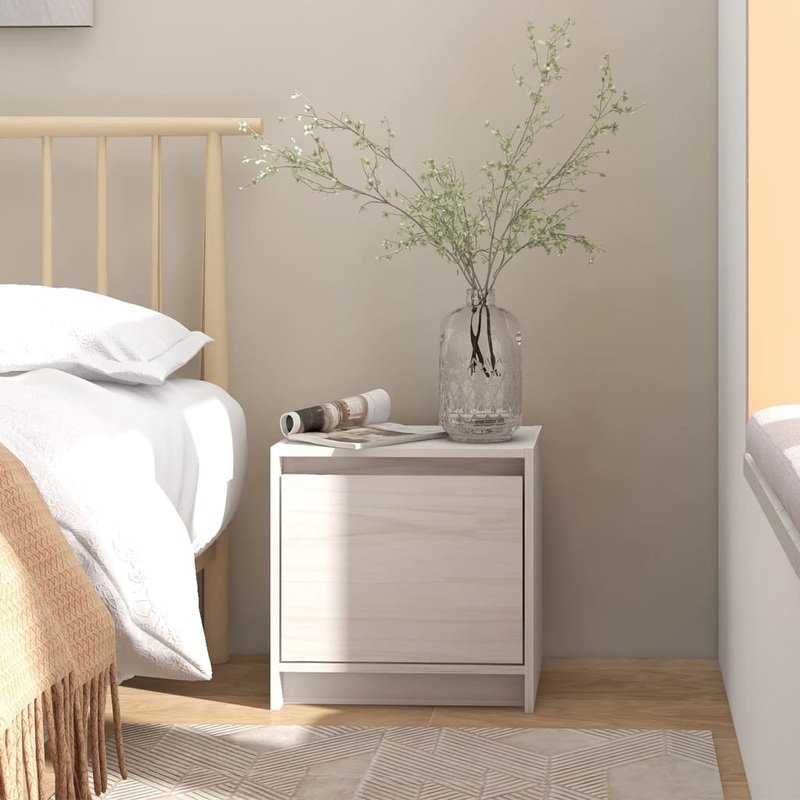 Berkfield Bedside Cabinet White 40×30.5×40 cm Solid Pinewood