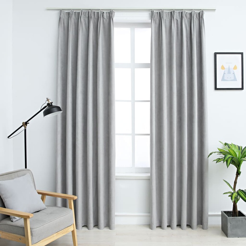 Berkfield Blackout Curtains with Hooks 2 pcs Grey 140×175 cm