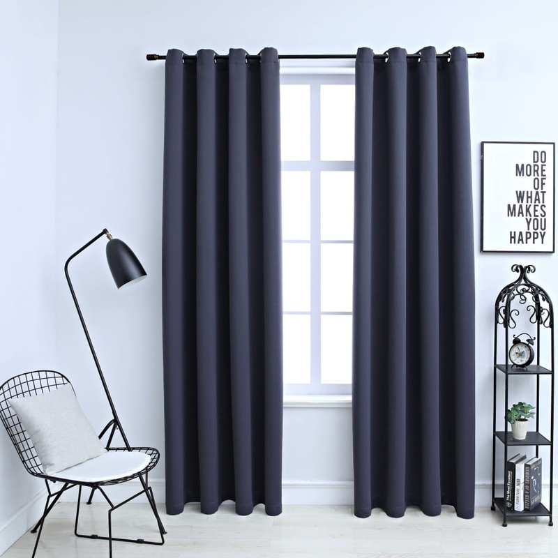 Berkfield Blackout Curtains with Metal Rings 2 pcs Anthracite 140×225 cm
