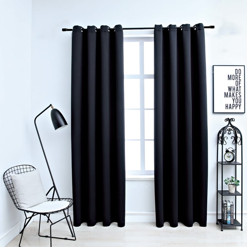 Berkfield Blackout Curtains with Metal Rings 2 pcs Black 140×175 cm