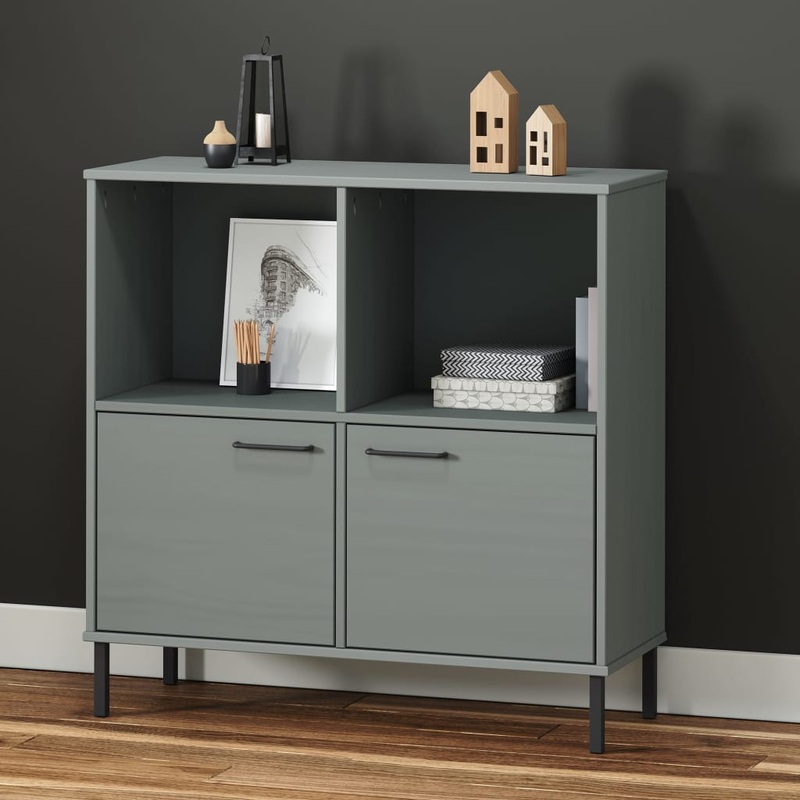 Berkfield Bookcase with Metal Legs Grey 90x35x90.5 cm Solid Wood OSLO