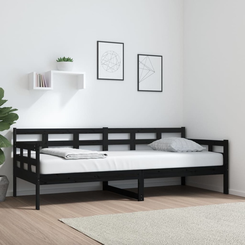 Berkfield Day Bed Black Solid Wood Pine 80×200 cm