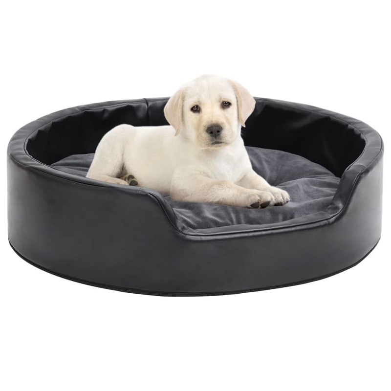 Berkfield Dog Bed Black and Dark Grey 69x59x19 cm Plush and Faux Leather