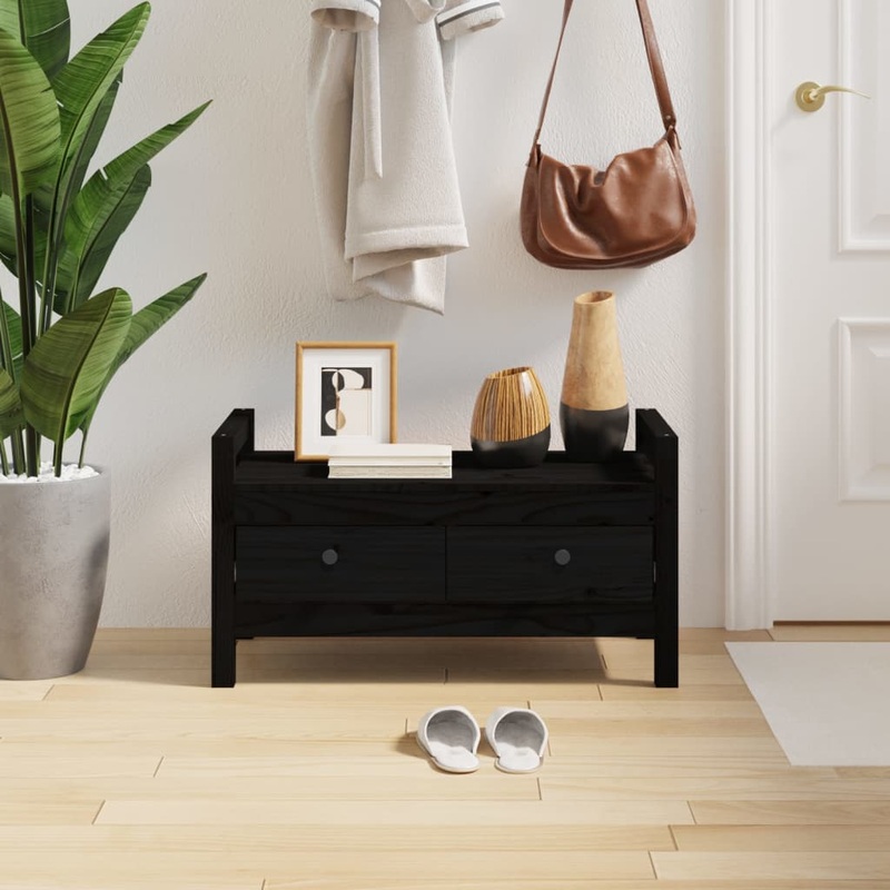 Berkfield Hall Bench Black 80x40x43 cm Solid Wood Pine