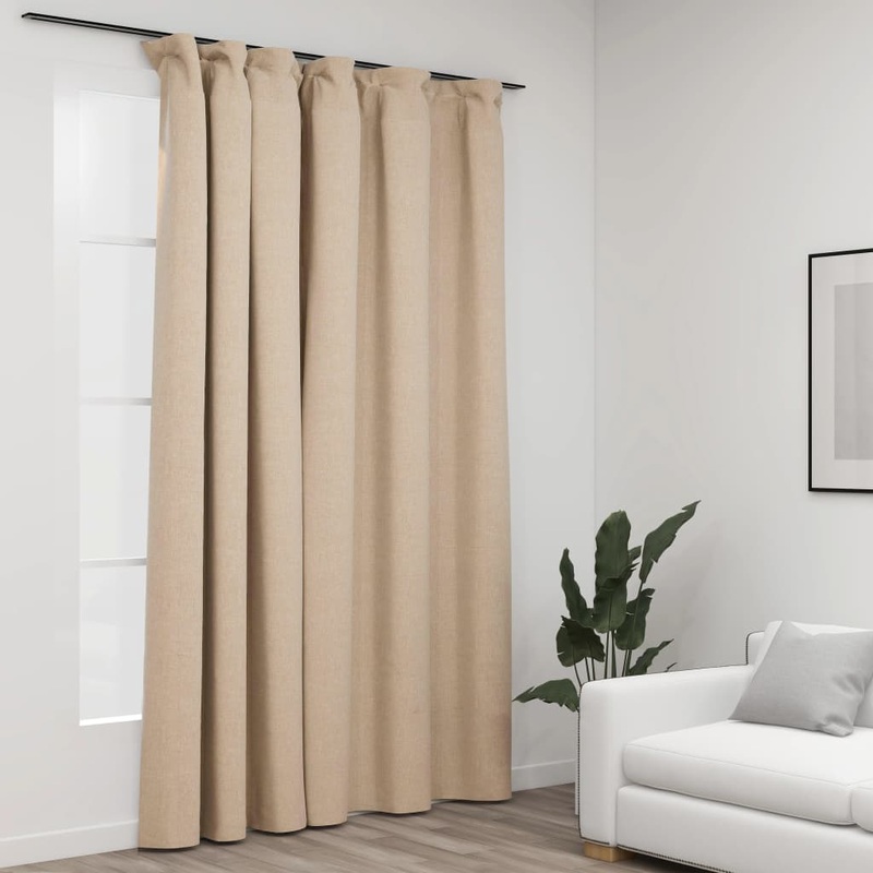 Berkfield Linen-Look Blackout Curtain with Hooks Beige 290×245 cm