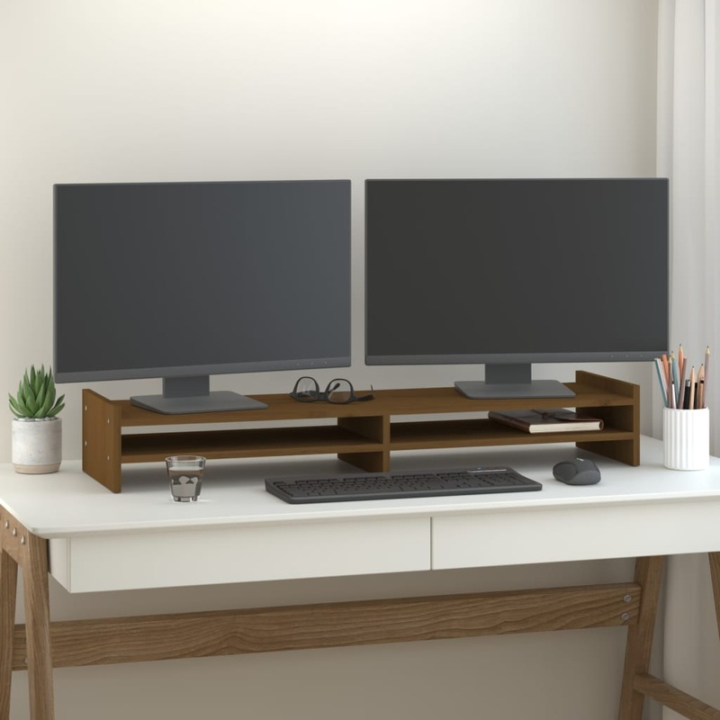 Berkfield Monitor Stand Honey Brown 100x27x15 cm Solid Wood Pine