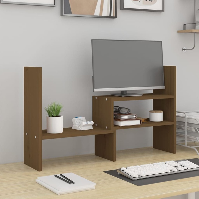 Berkfield Monitor Stand Honey Brown (39-72)x17x43 cm Solid Wood Pine