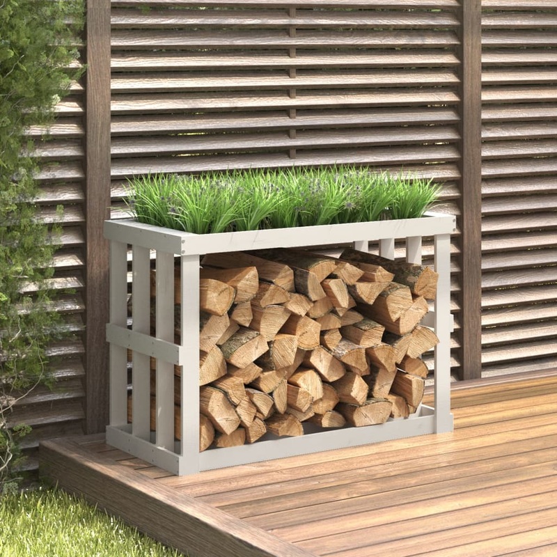 Berkfield Outdoor Log Holder White 108x52x74 cm Solid Wood Pine