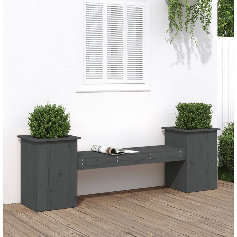 Berkfield Planter Bench Grey 184.5×39.5×56.5 cm Solid Wood Pine