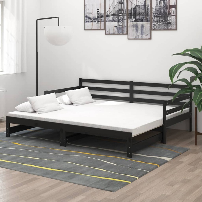 Berkfield Pull-out Day Bed Black Solid Pinewood 2x