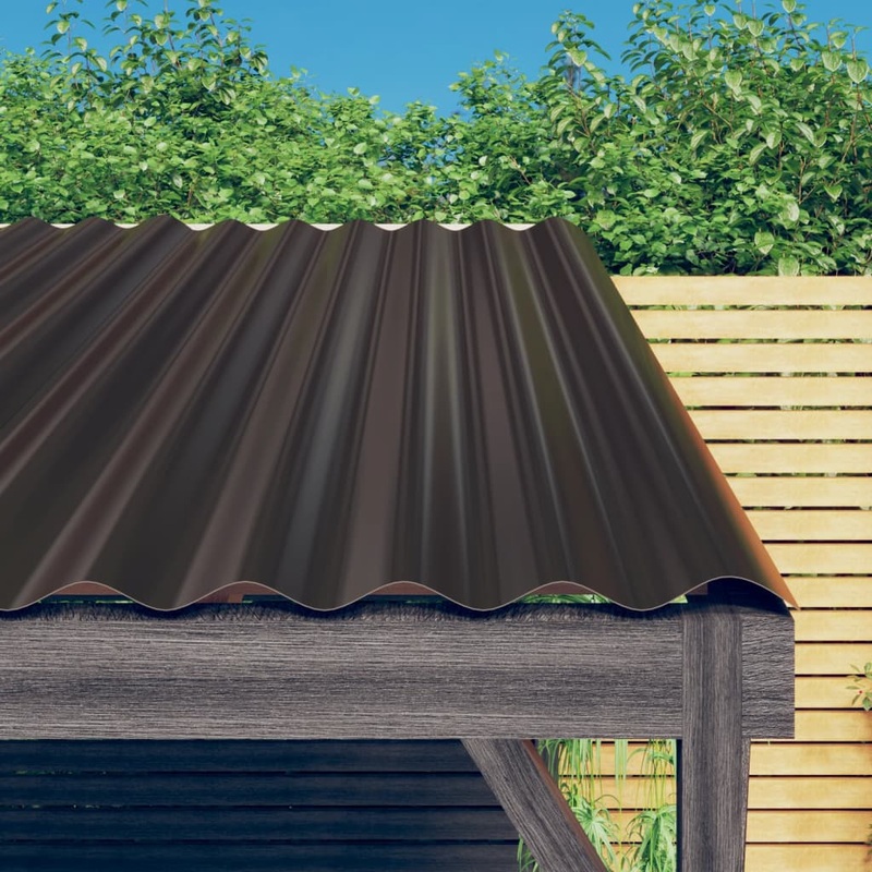 Berkfield Roof Panels 12 pcs Powder-coated Steel Brown 80×36 cm