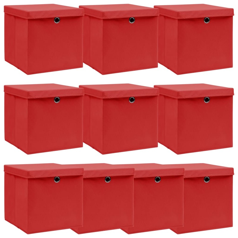 Berkfield Storage Boxes with Lids 10 pcs Red 32x32x32 cm Fabric