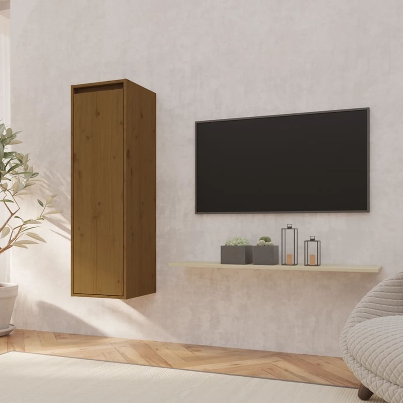 Berkfield Wall Cabinet Honey Brown 30x30x100 cm Solid Pinewood