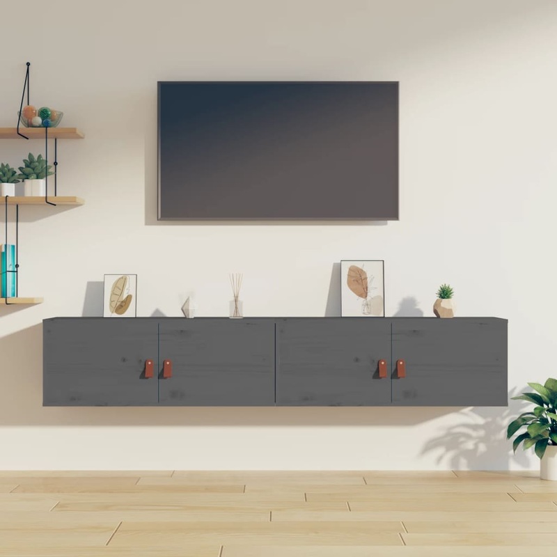 Berkfield Wall Cabinets 2 pcs Grey 80x30x30 cm Solid Wood Pine
