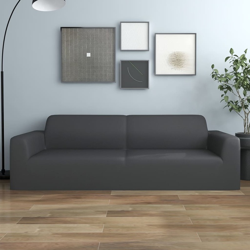 Berkfield 3-Seater Stretch Couch Slipcover Anthracite Polyester Jersey