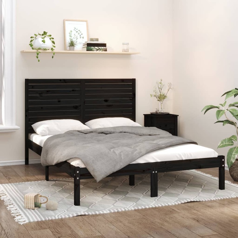 Berkfield Bed Frame Black Solid Wood 140×200 cm