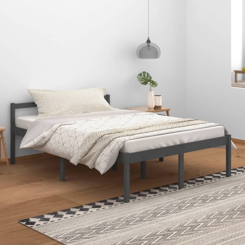 Berkfield Bed Frame Grey 140×200 cm Solid Wood Pine