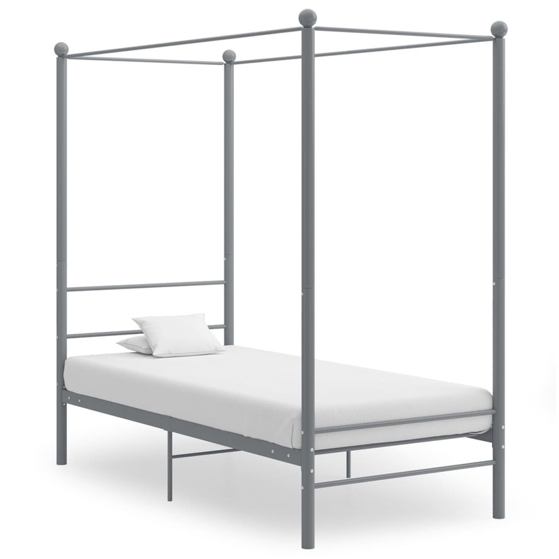 Berkfield Canopy Bed Frame Grey Metal 90×200 cm