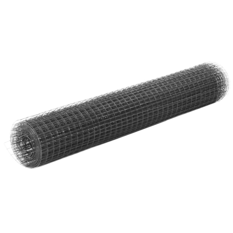 Berkfield Chicken Wire Fence Steel with PVC Coating 25×1 m Grey