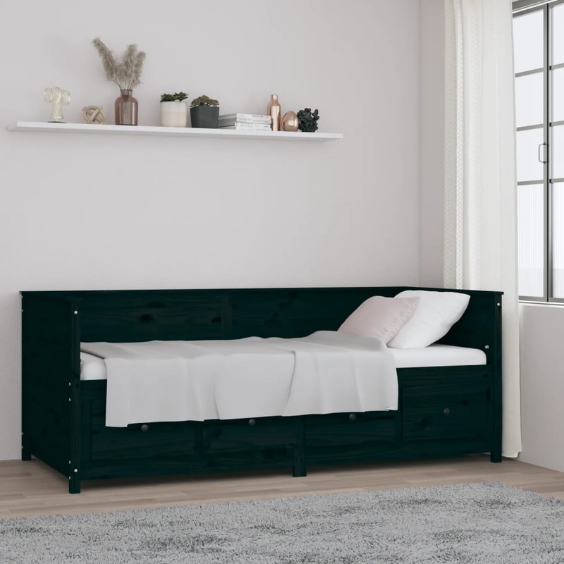 Berkfield Day Bed Black 80×200 cm Solid Wood Pine