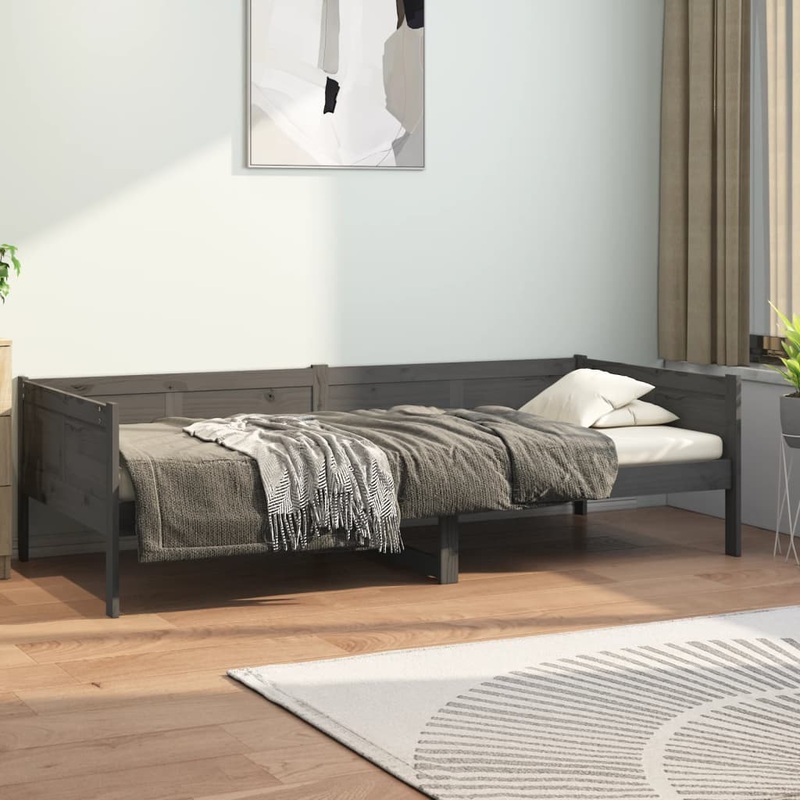 Berkfield Day Bed Grey Solid Wood Pine 90×190 cm