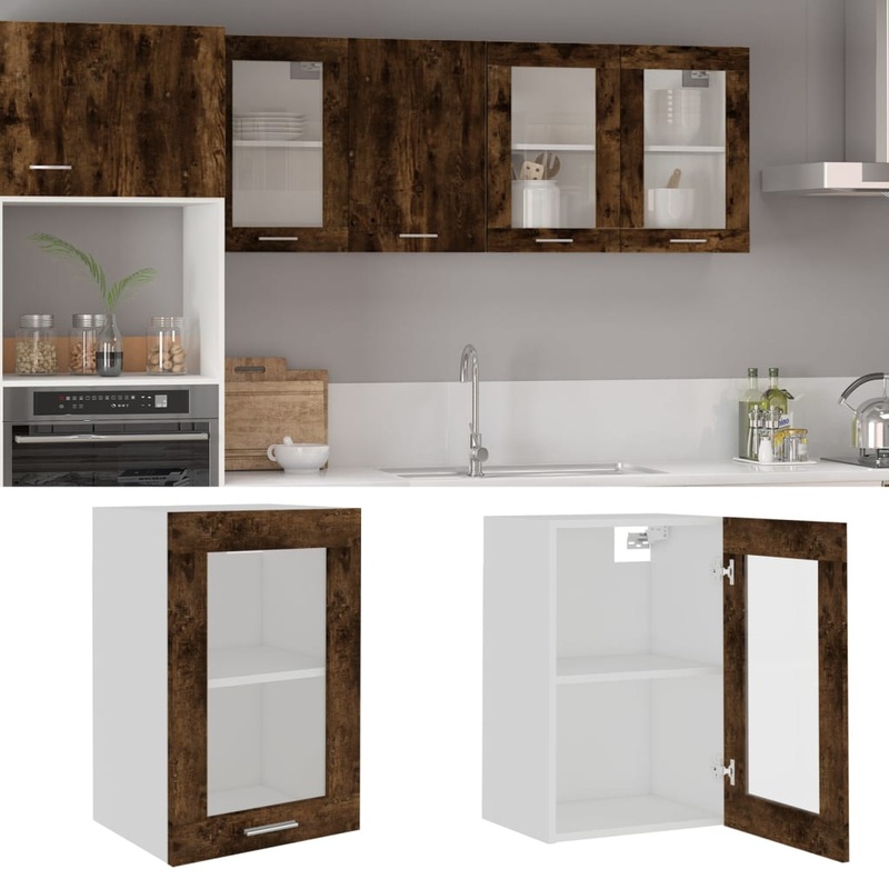 Berkfield Hanging Glass Cabinet Smoked Oak 40x31x60 cm Engineered Wood